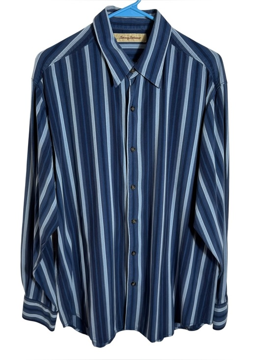 Tommy Bahama Other - Tommy Bahama 100% Silk Striped Button Down Shirt Blue Men’s LG